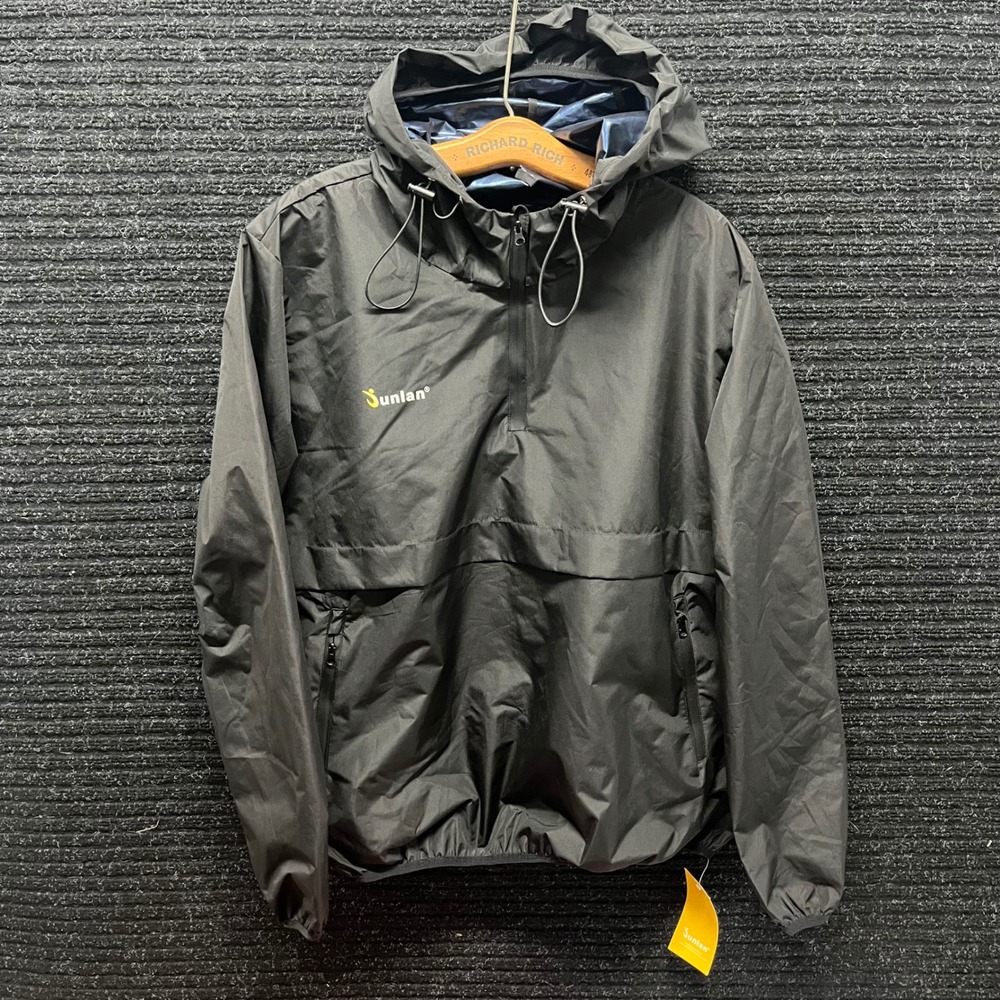 Junlan Sauna Suit Jacket Mens 2XL Black Half Zip Hooded Sweat Enhancing Anorak